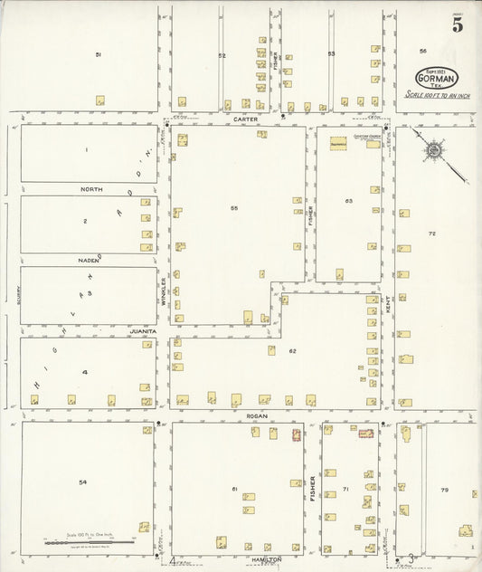 Sanborn Fire Insurance Map from Gorman, Eastland County, Texas (1921), Sheet #0005 - Historic Sanborn Fire Insurance Map Print, vintage old map wall art, antique decor, genealogy gift, Texas Texas map