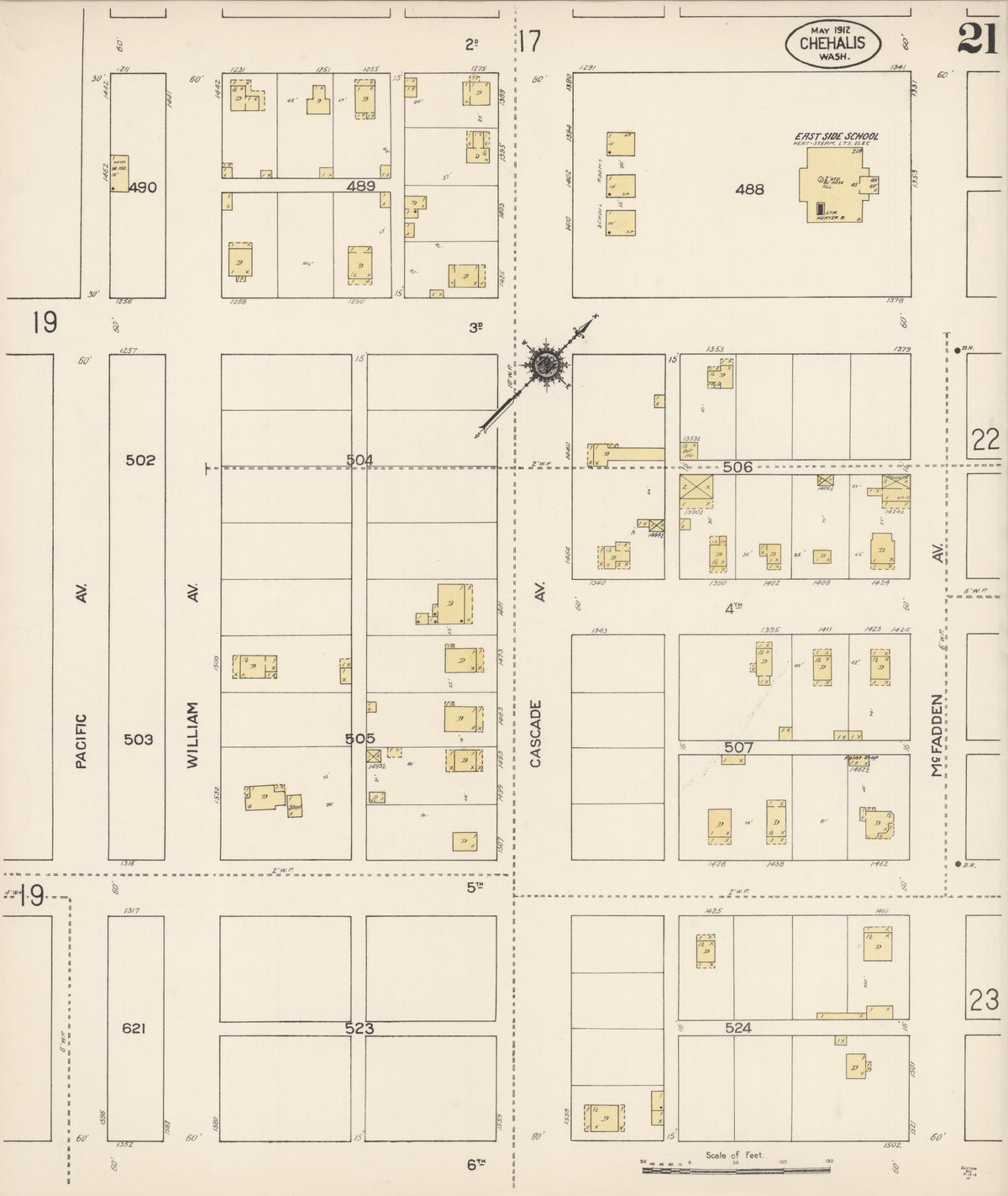 Sanborn Fire Insurance Map from Chehalis, Lewis County, Washington (1912), Sheet #0021 - Historic Sanborn Fire Insurance Map Print, vintage old map wall art, antique decor, genealogy gift, Washington Washington map