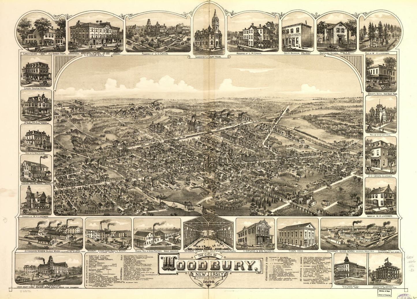 The city of Woodbury, New Jersey, 1886. (1886) – Historic Bird’s-Eye View Panorama Print
