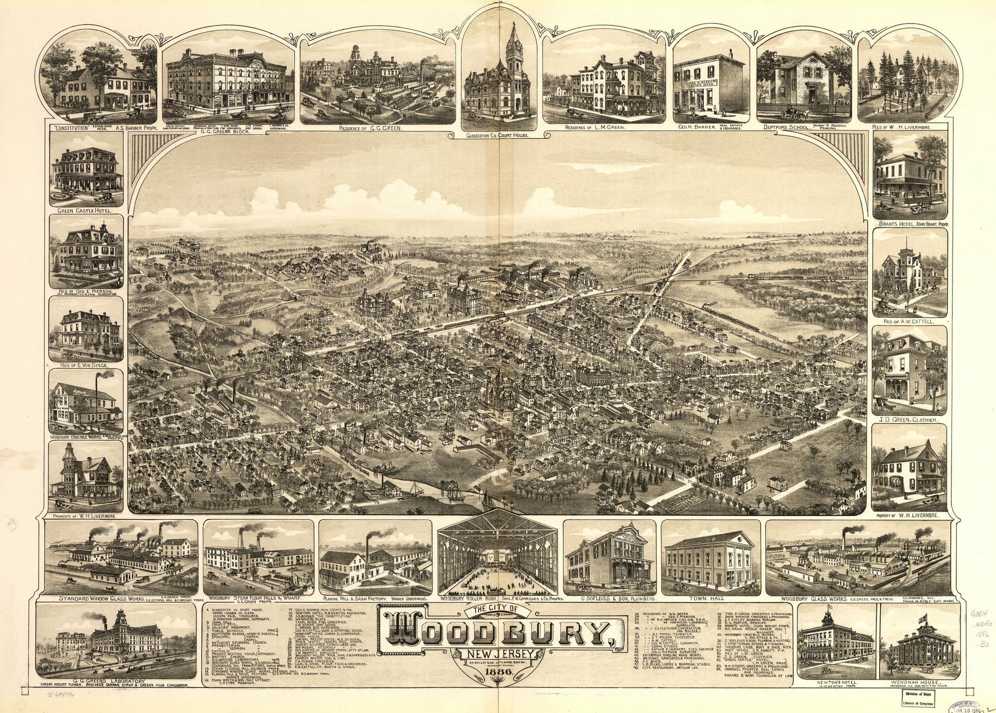 The city of Woodbury, New Jersey, 1886. (1886) – Historic Bird’s-Eye View Panorama Print
