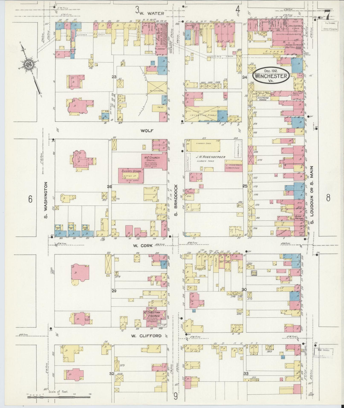 Sanborn Fire Insurance Map from Winchester, Independent Cities, Virginia (1912), Sheet #0007 - Complete Map Set gallery image, historic Sanborn map, vintage wall art, Virginia Virginia
