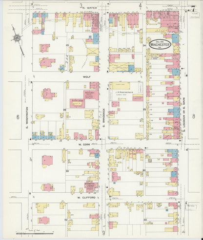 Sanborn Fire Insurance Map from Winchester, Independent Cities, Virginia (1912), Sheet #0007 - Complete Map Set gallery image, historic Sanborn map, vintage wall art, Virginia Virginia