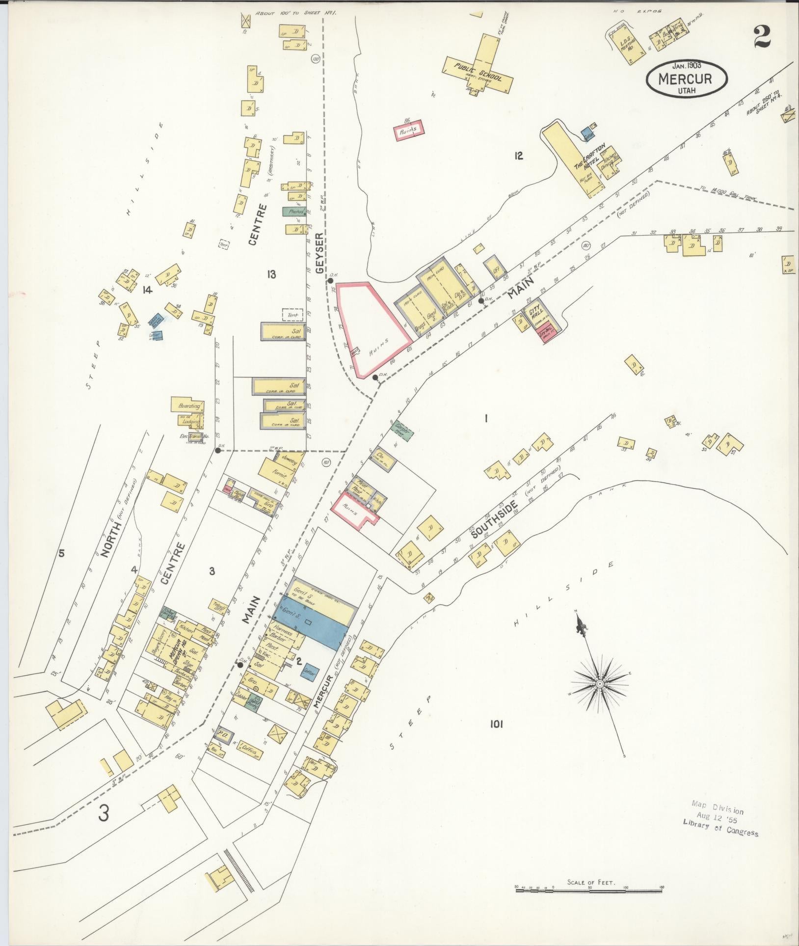 Sanborn Fire Insurance Map from Mercur, Toele County, Utah (1903), Sheet #0002 - Historic Sanborn Fire Insurance Map Print, vintage old map wall art, antique decor, genealogy gift, Utah Utah map