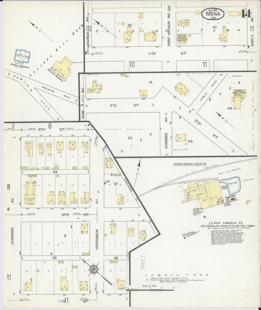 Sanborn Fire Insurance Map from Mena, Polk County, Arkansas (1914), Sheet #0014 - Historic Sanborn Fire Insurance Map Print, vintage old map wall art, antique decor, genealogy gift, Arkansas Arkansas map