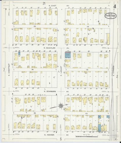 Sanborn Fire Insurance Map from Kankakee, Kankakee County, Illinois (1914), Sheet #0004 - Historic Sanborn Fire Insurance Map Print, vintage old map wall art, antique decor, genealogy gift, Illinois Illinois map