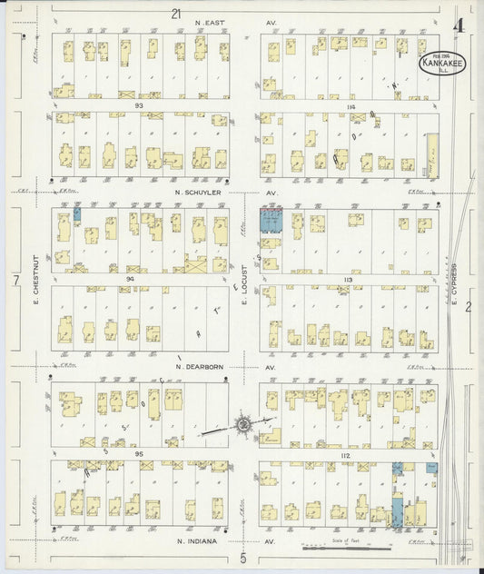 Sanborn Fire Insurance Map from Kankakee, Kankakee County, Illinois (1914), Sheet #0004 - Historic Sanborn Fire Insurance Map Print, vintage old map wall art, antique decor, genealogy gift, Illinois Illinois map