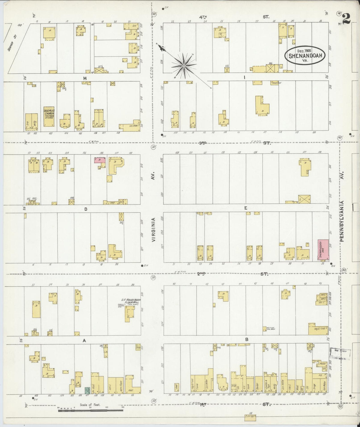 Sanborn Fire Insurance Map from Shenandoah, Page County, Virginia (1905), Sheet #0002 - Complete Map Set gallery image, historic Sanborn map, vintage wall art, Virginia Virginia