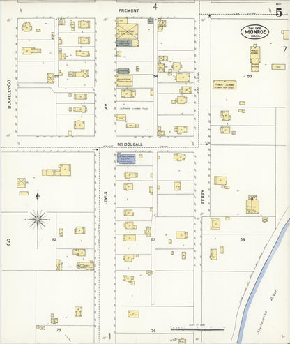 Sanborn Fire Insurance Map from Monroe, Snohomish County, Washington (1908), Sheet #0005 - Complete Map Set gallery image, historic Sanborn map, vintage wall art, Washington Washington