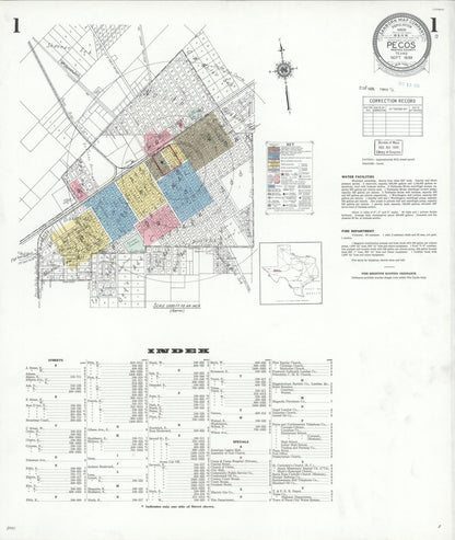 Sanborn Fire Insurance Map from Pecos, Reeves County, Texas (1939), Sheet #0001 - Complete Map Set gallery image, historic Sanborn map, vintage wall art, Texas Texas