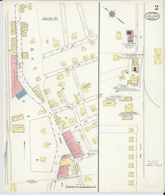 Sanborn Fire Insurance Map from Jellico, Whitley County, Ky., and Campbell County, Tenna, Kentucky (1913), Sheet #0002 - Historic Sanborn Fire Insurance Map Print, vintage old map wall art, antique decor, genealogy gift, Kentucky Kentucky map