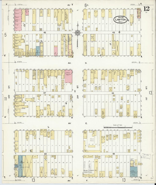Sanborn Fire Insurance Map from Lawton, Comanche County, Oklahoma (1912), Sheet #0012 - Historic Sanborn Fire Insurance Map Print, vintage old map wall art, antique decor, genealogy gift, Oklahoma Oklahoma map