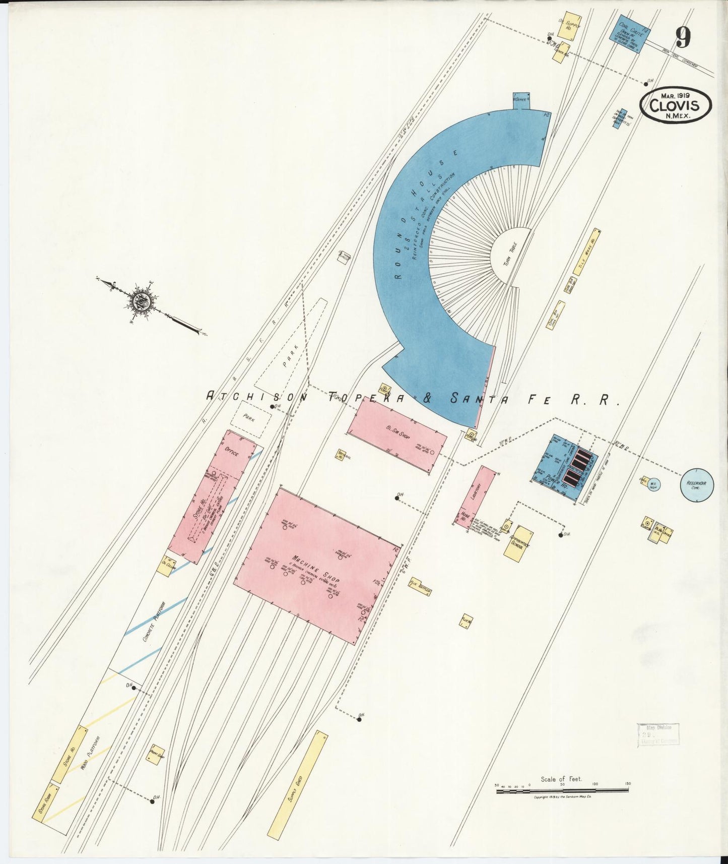 Sanborn Fire Insurance Map from Clovis, Curry County, New Mexico (1919), Sheet #0009 - Historic Sanborn Fire Insurance Map Print, vintage old map wall art, antique decor, genealogy gift, New Mexico New Mexico map