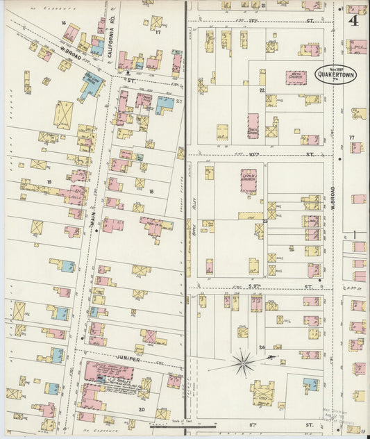 Sanborn Fire Insurance Map from Quakertown, Bucks County, Pennsylvania (1897), Sheet #0004 - Historic Sanborn Fire Insurance Map Print, vintage old map wall art, antique decor, genealogy gift, Pennsylvania Pennsylvania map