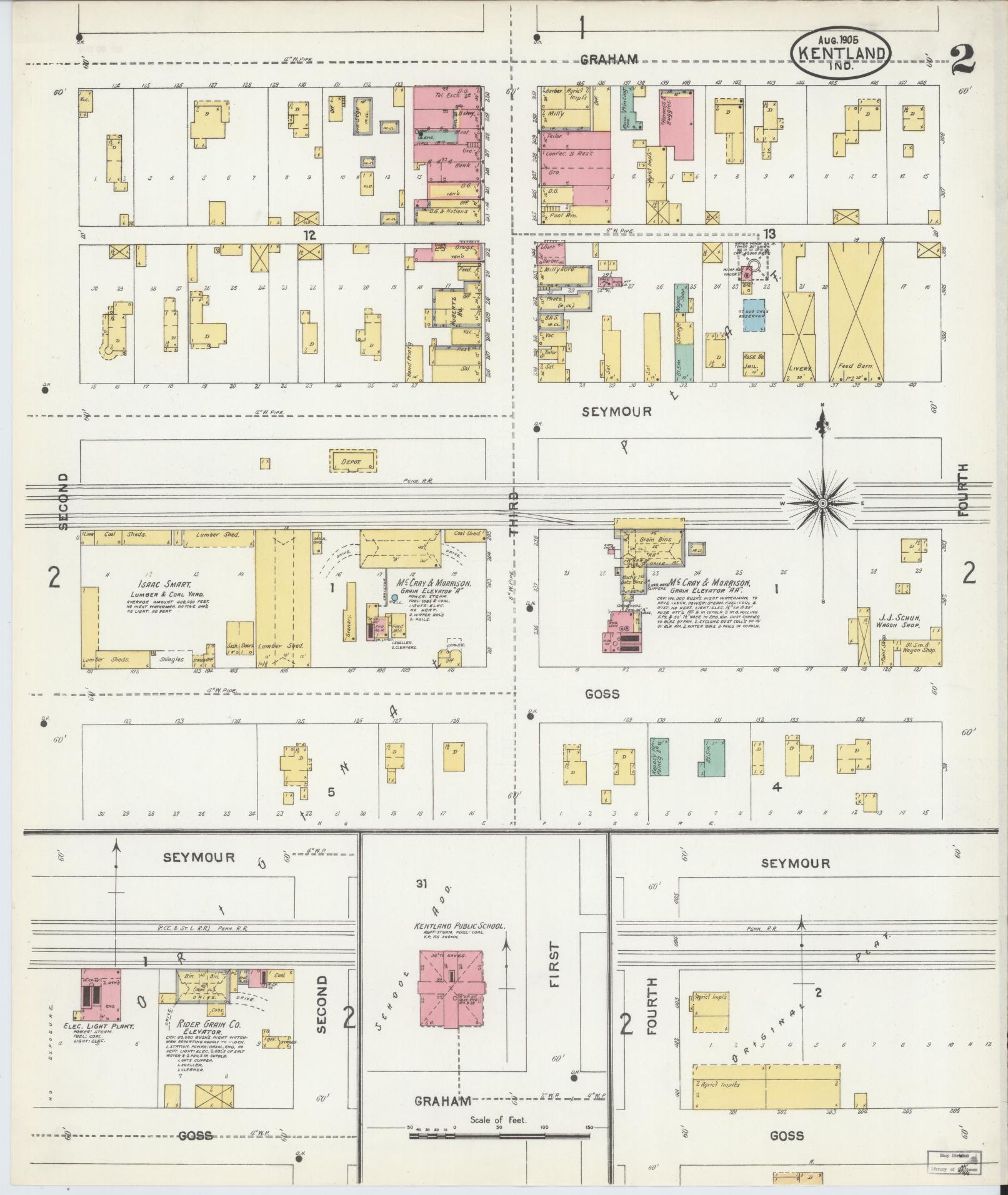 Sanborn Fire Insurance Map from Kentland, Newton County, Indiana (1905), Sheet #0002 - Complete Map Set gallery image, historic Sanborn map, vintage wall art, Indiana Indiana