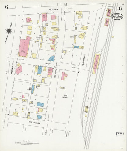 Sanborn Fire Insurance Map from Eagle Pass, Maverick County, Texas (1924), Sheet #0006 - Historic Sanborn Fire Insurance Map Print, vintage old map wall art, antique decor, genealogy gift, Texas Texas map