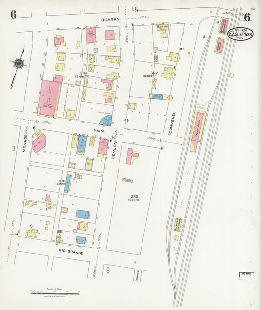 Sanborn Fire Insurance Map from Eagle Pass, Maverick County, Texas (1924), Sheet #0006 - Historic Sanborn Fire Insurance Map Print, vintage old map wall art, antique decor, genealogy gift, Texas Texas map