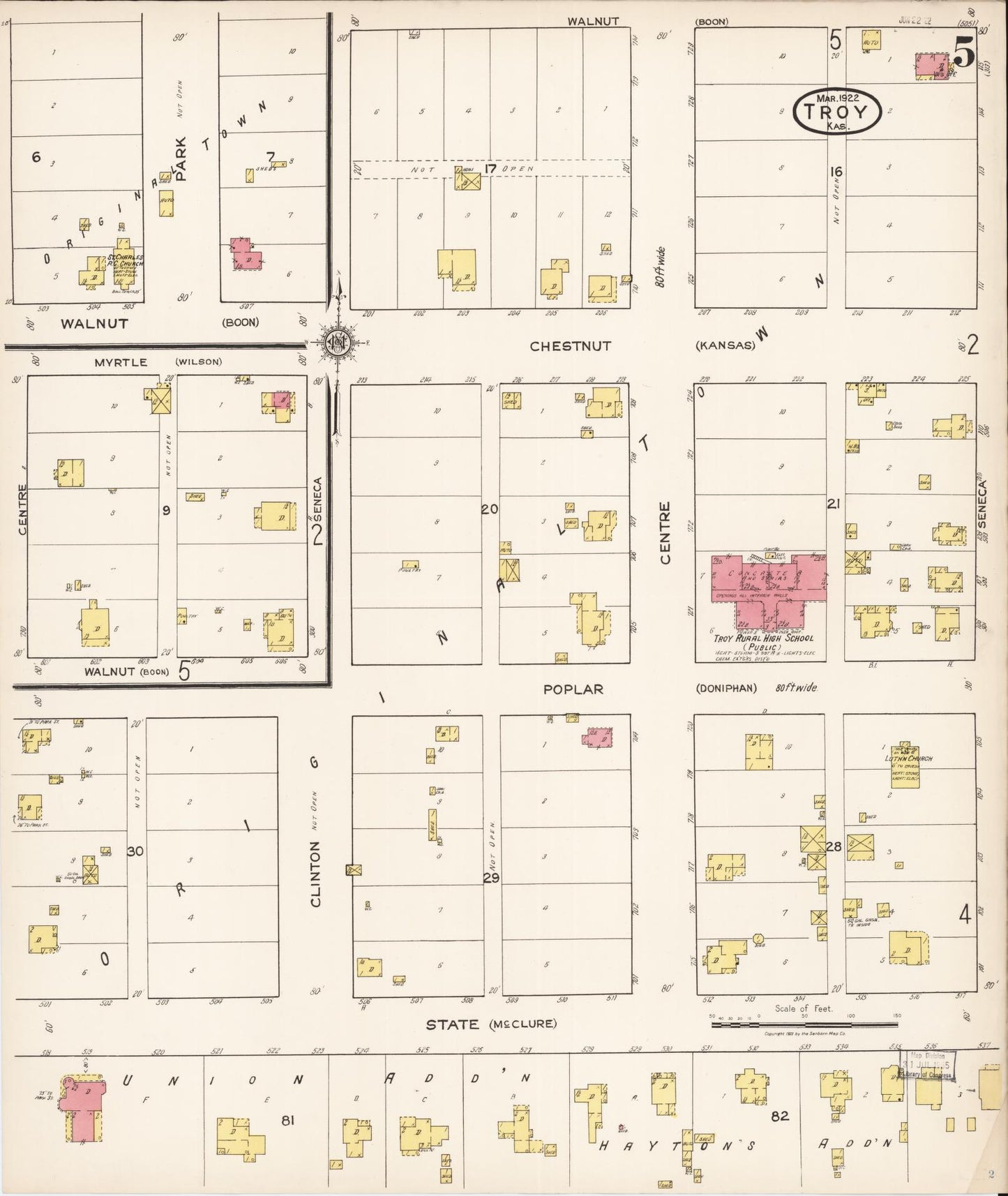 Sanborn Fire Insurance Map from Troy, Doniphan County, Kansas (1922), Sheet #0005 - Historic Sanborn Fire Insurance Map Print, vintage old map wall art, antique decor, genealogy gift, Kansas Kansas map