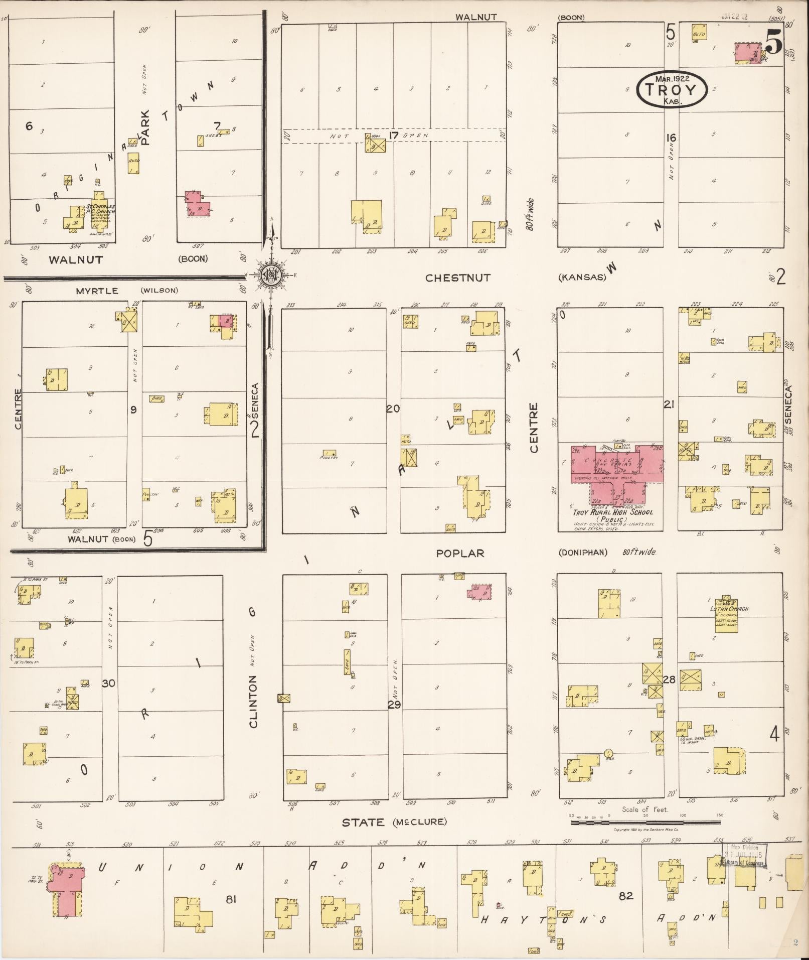 Sanborn Fire Insurance Map from Troy, Doniphan County, Kansas (1922), Sheet #0005 - Historic Sanborn Fire Insurance Map Print, vintage old map wall art, antique decor, genealogy gift, Kansas Kansas map