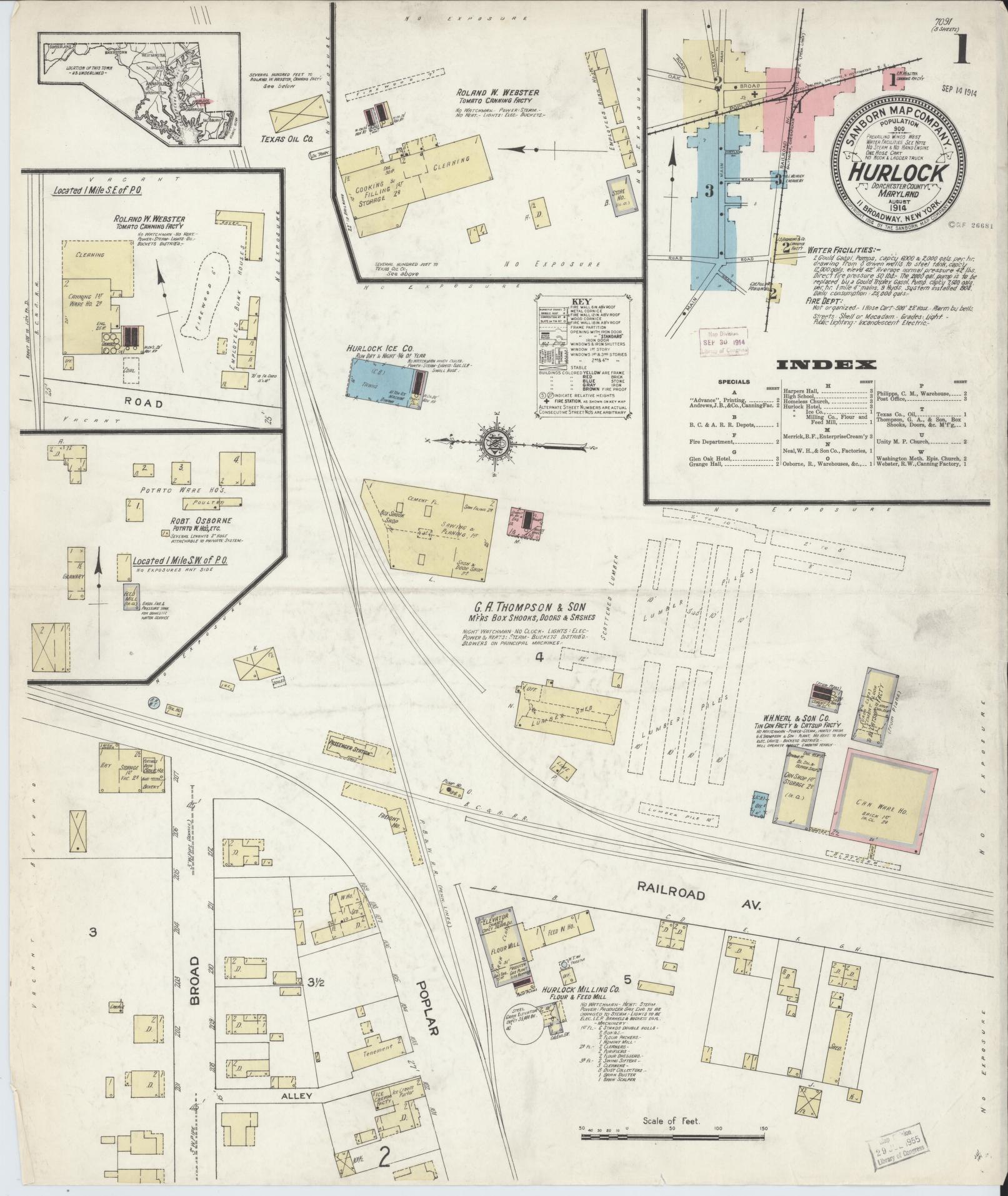 Sanborn Fire Insurance Map from Hurlock, Dorchester County, Maryland (1914), Sheet #0001 - Complete Map Set gallery image, historic Sanborn map, vintage wall art, Maryland Maryland