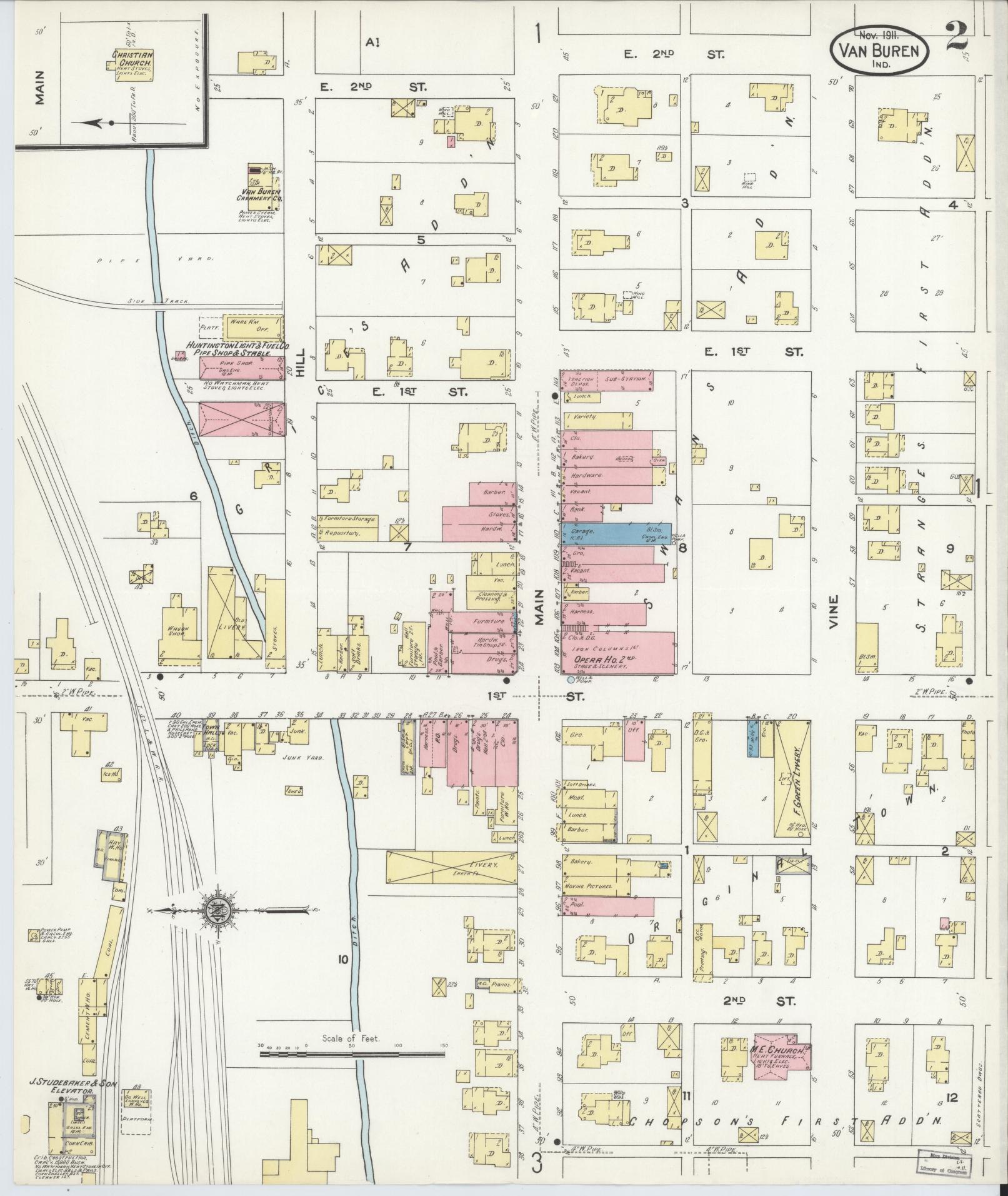 Sanborn Fire Insurance Map from Van Buren, Grant County, Indiana (1911), Sheet #0002 - Complete Map Set gallery image, historic Sanborn map, vintage wall art, Indiana Indiana