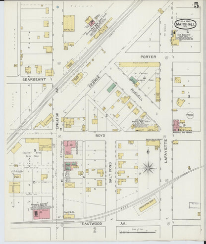 Sanborn Fire Insurance Map from Marshall, Saline County, Missouri (1894), Sheet #0005 - Historic Sanborn Fire Insurance Map Print, vintage old map wall art, antique decor, genealogy gift, Missouri Missouri map