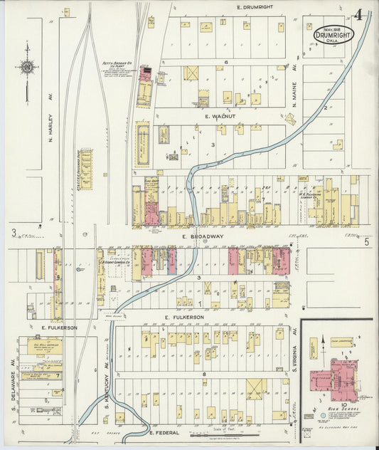 Sanborn Fire Insurance Map from Drumwright, Creek County, Oklahoma (1918), Sheet #0004 - Historic Sanborn Fire Insurance Map Print, vintage old map wall art, antique decor, genealogy gift, Oklahoma Oklahoma map