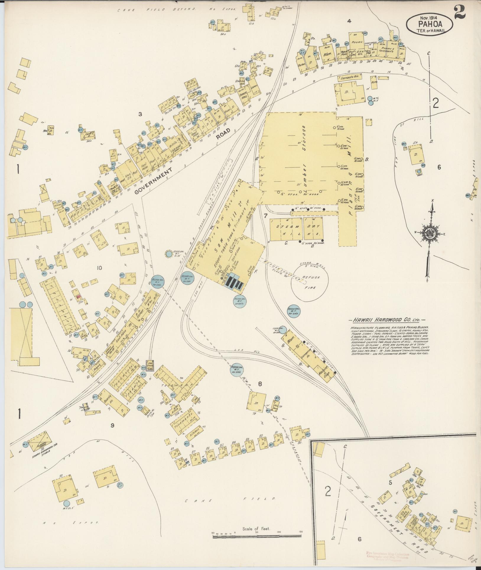 Sanborn Fire Insurance Map from Pahoa, Hawaii County, Hawaii (1914), Sheet #0002 - Complete Map Set gallery image, historic Sanborn map, vintage wall art, Pahoa Hawaii