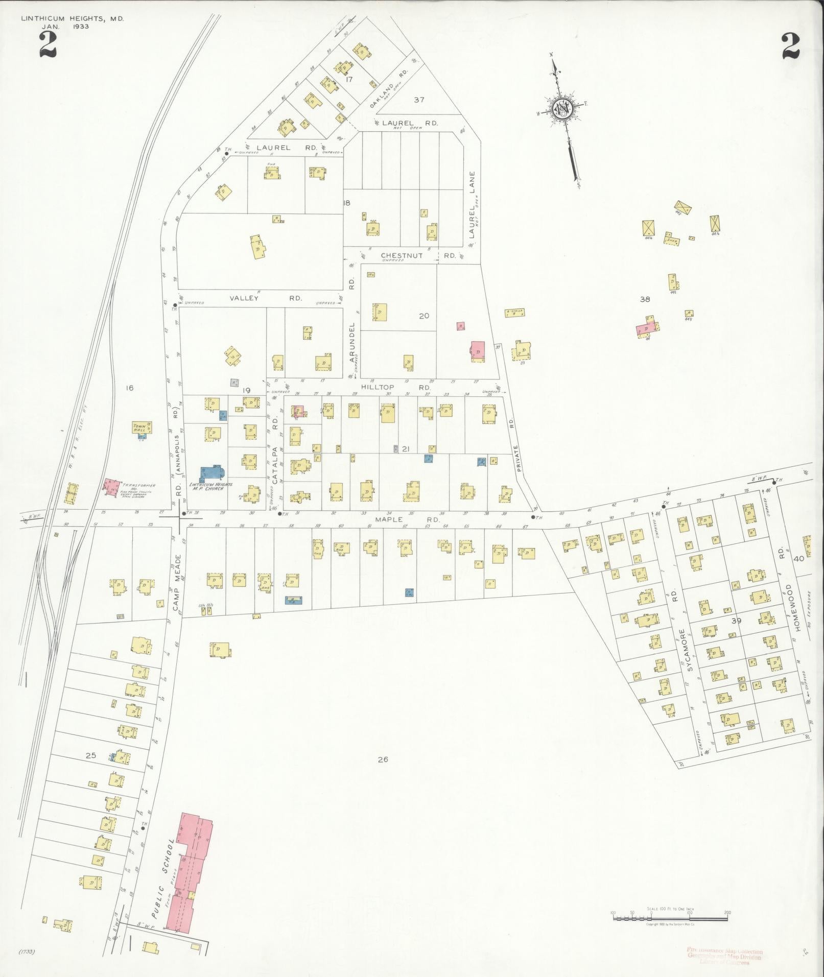 Sanborn Fire Insurance Map from Linthicum Heights, Anne Arundel County, Maryland (1933), Sheet #0002 - Complete Map Set gallery image, historic Sanborn map, vintage wall art, Maryland Maryland