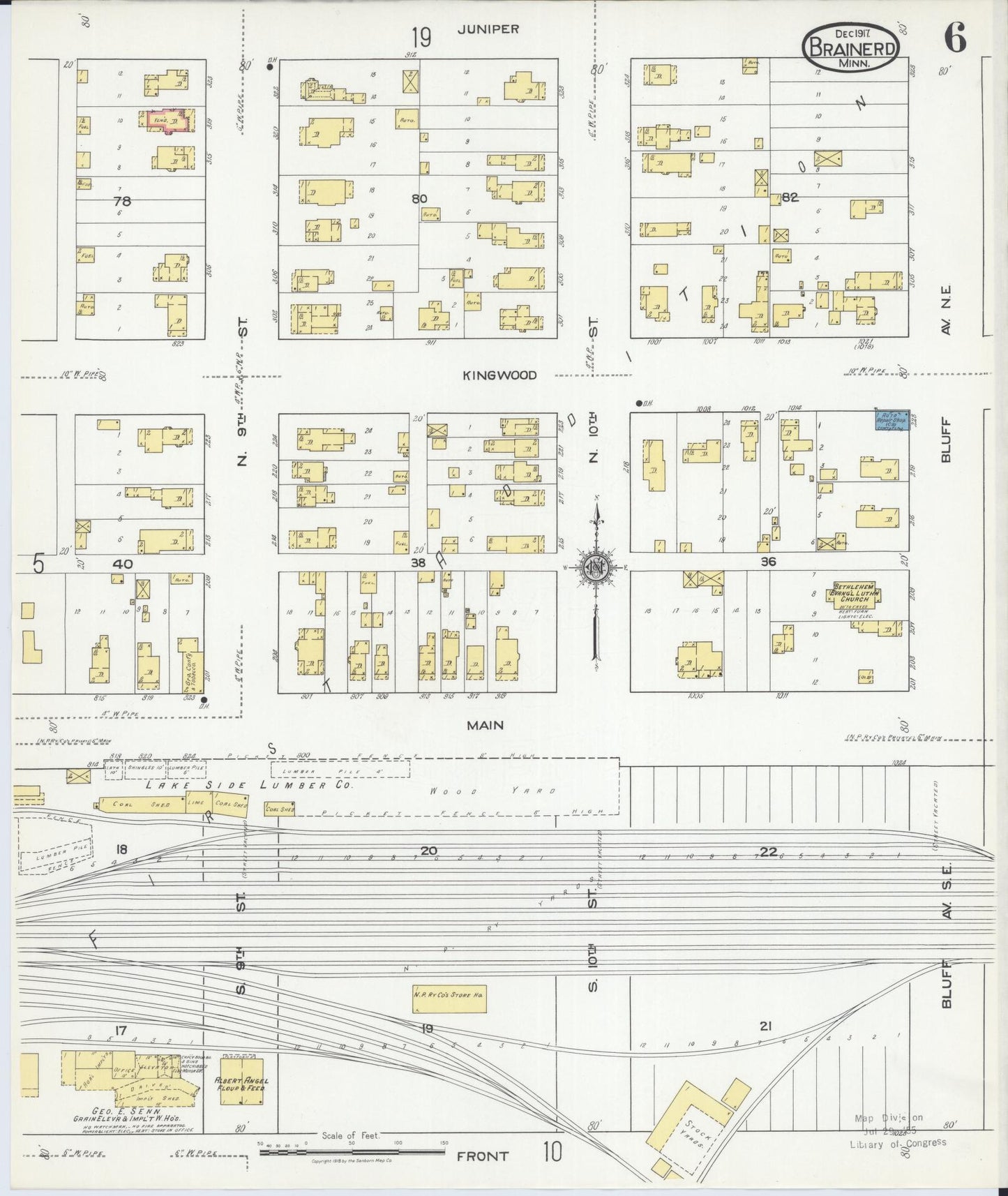 Sanborn Fire Insurance Map from Brainerd, Crow Wing County, Minnesota (1917), Sheet #0006 - Complete Map Set gallery image, historic Sanborn map, vintage wall art, Minnesota Minnesota