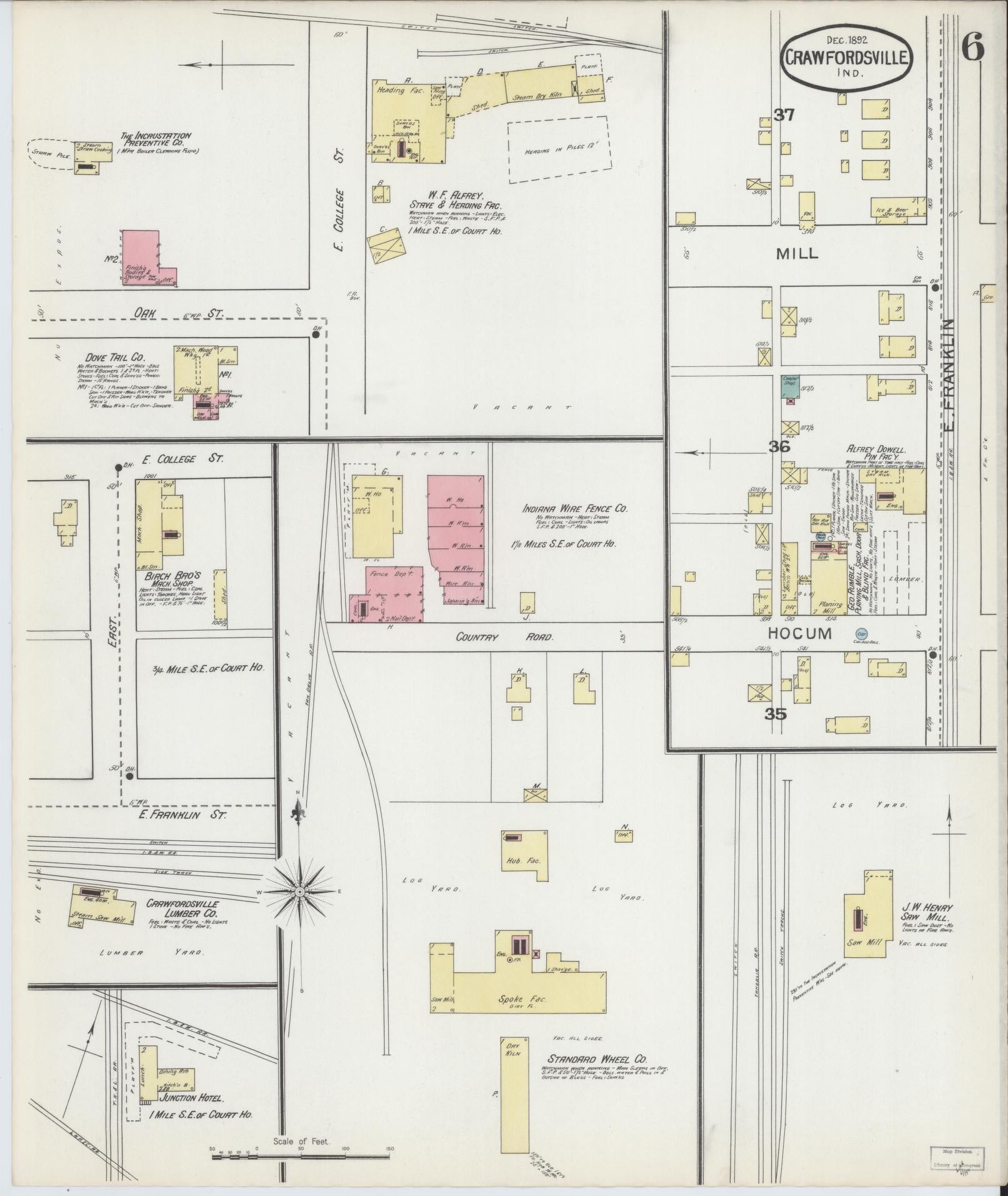 Sanborn Fire Insurance Map from Crawfordsville, Montgomery County, Indiana (1887), Sheet #0006 - Complete Map Set gallery image, historic Sanborn map, vintage wall art, Indiana Indiana