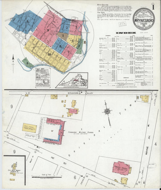 Sanborn Fire Insurance Map from Waynesboro, Independent Cities, Virginia (1920), Sheet #0001 - Complete Map Set gallery image, historic Sanborn map, vintage wall art, Virginia Virginia