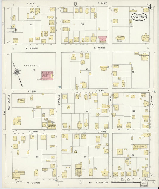 Sanborn Fire Insurance Map from Beaufort, Beaufort County, South Carolina (1912), Sheet #0004 - Historic Sanborn Fire Insurance Map Print, vintage old map wall art, antique decor, genealogy gift, South Carolina South Carolina map