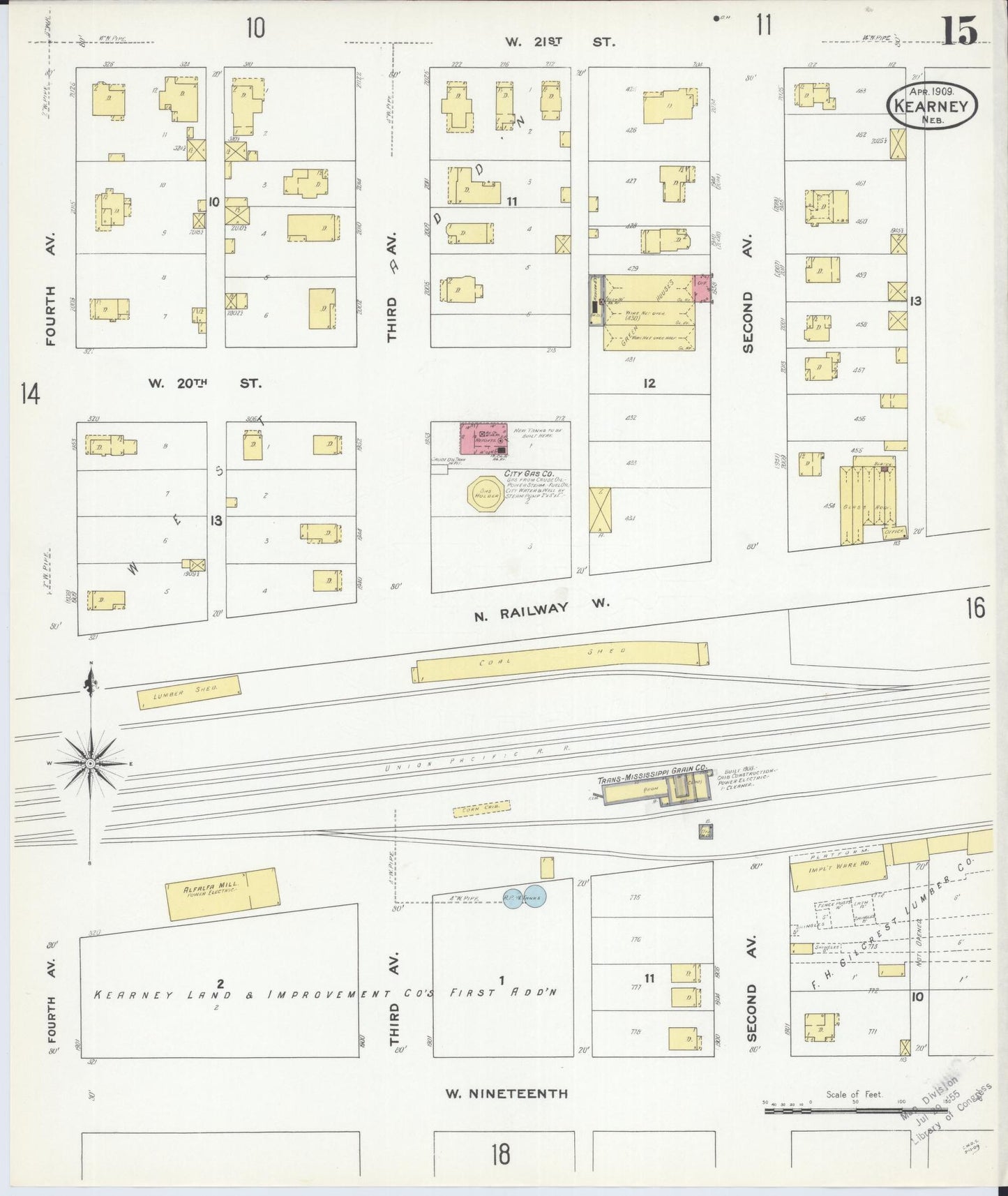 Sanborn Fire Insurance Map from Kearney, Buffalo County, Nebraska (1909), Sheet #0015 - Historic Sanborn Fire Insurance Map Print, vintage old map wall art, antique decor, genealogy gift, Nebraska Nebraska map