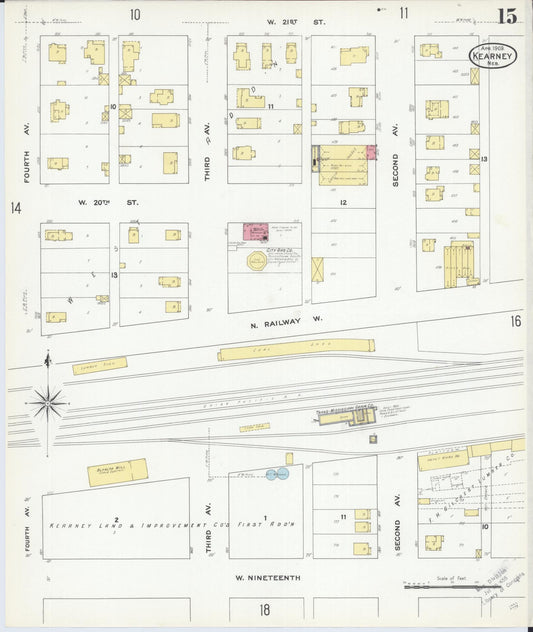 Sanborn Fire Insurance Map from Kearney, Buffalo County, Nebraska (1909), Sheet #0015 - Historic Sanborn Fire Insurance Map Print, vintage old map wall art, antique decor, genealogy gift, Nebraska Nebraska map