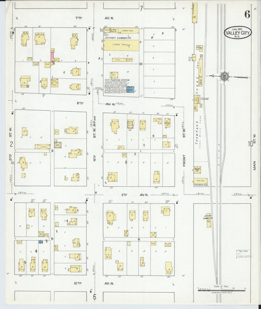 Sanborn Fire Insurance Map from Valley City, Barnes County, North Dakota (1919), Sheet #0006 - Historic Sanborn Fire Insurance Map Print, vintage old map wall art, antique decor, genealogy gift, North Dakota North Dakota map