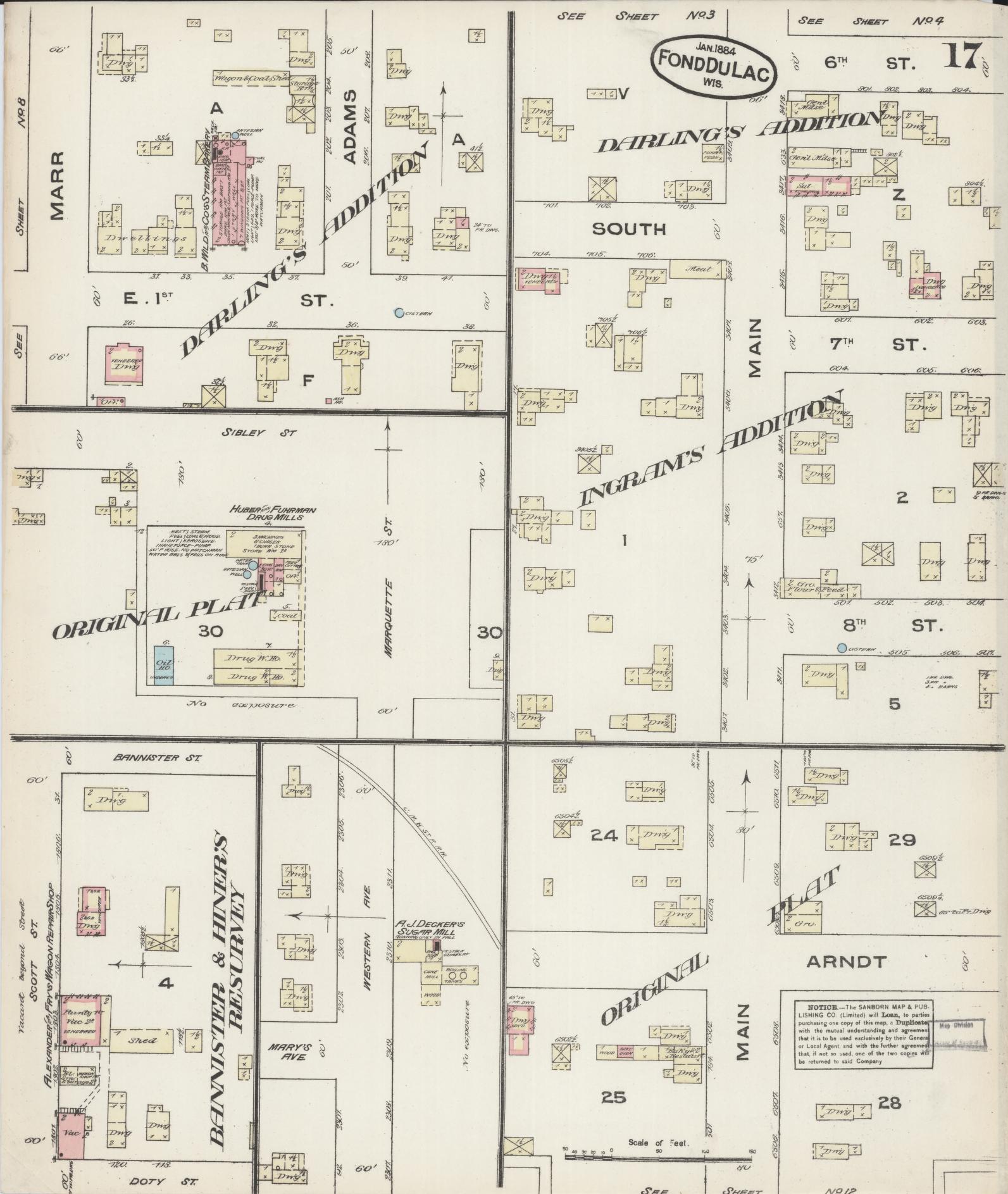 Sanborn Fire Insurance Map from Fond du Lac, Fond du Lac County, Wisconsin (1884), Sheet #0017 - Historic Sanborn Fire Insurance Map Print, vintage old map wall art, antique decor, genealogy gift, Wisconsin Wisconsin map