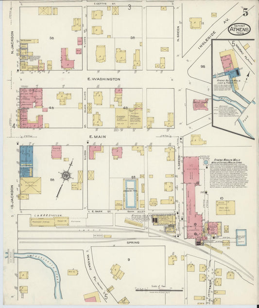 Sanborn Fire Insurance Map from Athens, McMinn County, Tennessee (1917), Sheet #0005 - Historic Sanborn Fire Insurance Map Print, vintage old map wall art, antique decor, genealogy gift, Tennessee Tennessee map