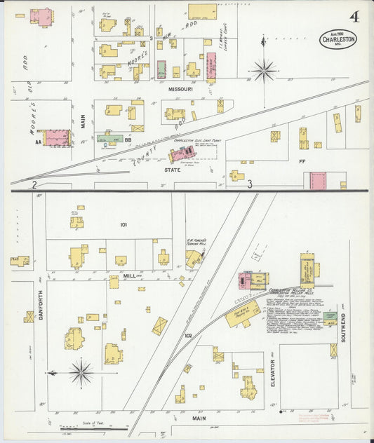 Sanborn Fire Insurance Map from Charleston, Mississippi County, Missouri (1900), Sheet #0004 - Historic Sanborn Fire Insurance Map Print, vintage old map wall art, antique decor, genealogy gift, Missouri Missouri map