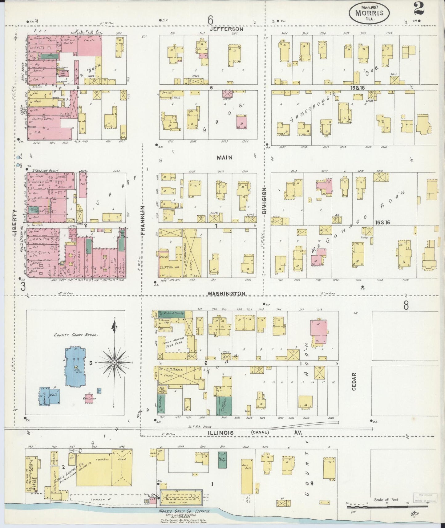 Sanborn Fire Insurance Map from Morris, Grundy County, Illinois (1907), Sheet #0002 - Complete Map Set gallery image, historic Sanborn map, vintage wall art, Illinois Illinois