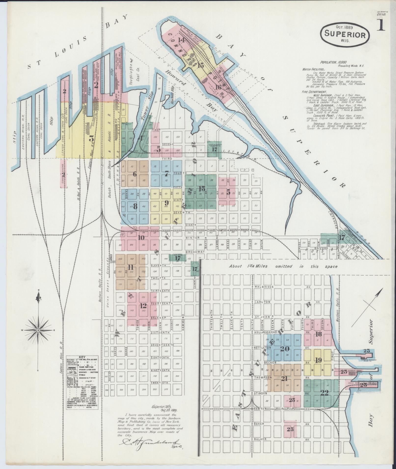 Sanborn Fire Insurance Map from Superior, Douglas County, Wisconsin (1889), Sheet #0001 - Historic Sanborn Fire Insurance Map Print, vintage old map wall art, antique decor, genealogy gift, Wisconsin Wisconsin map