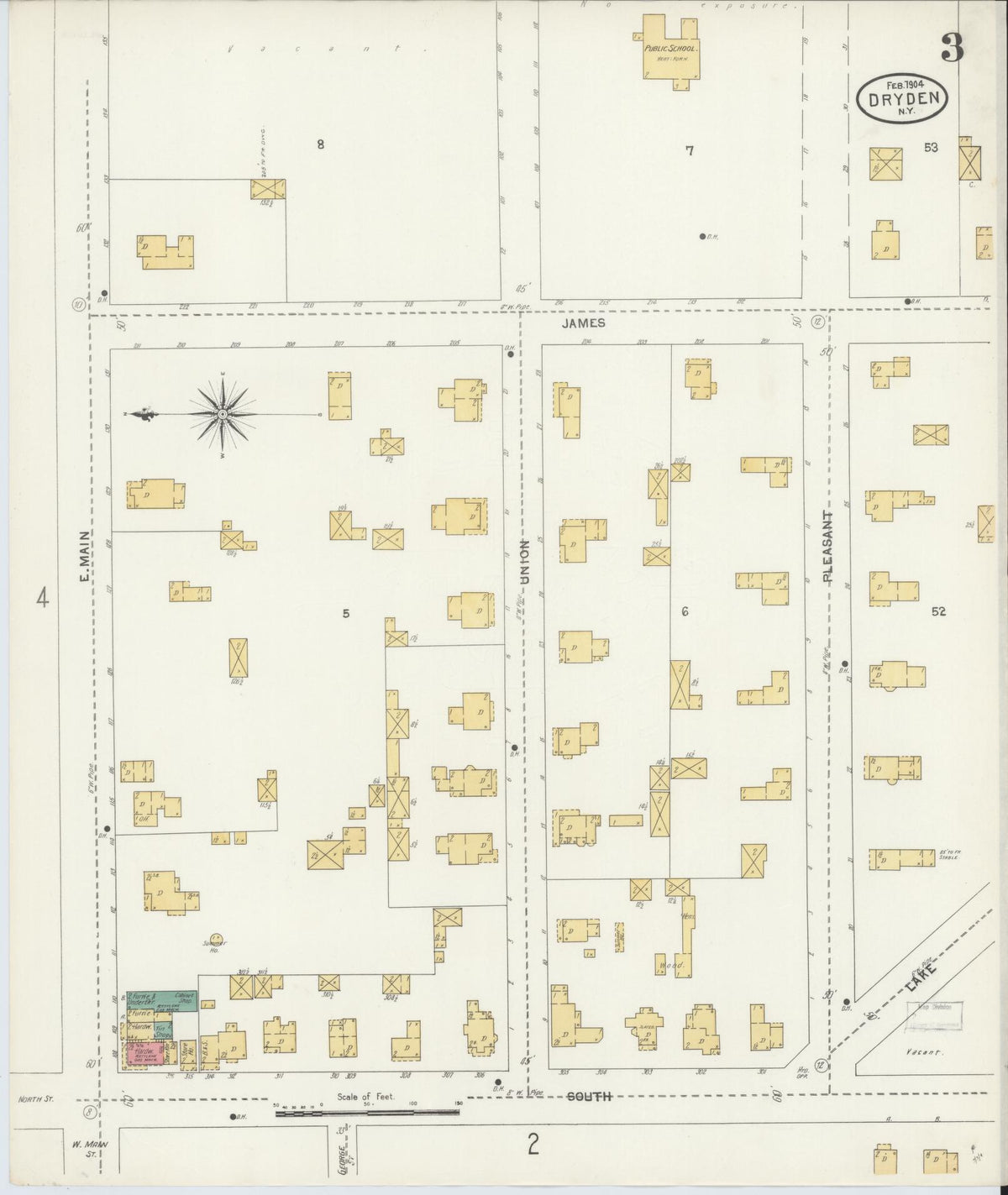Sanborn Fire Insurance Map from Dryden, Tompkins County, New York (1904), Sheet #0003 - Complete Map Set gallery image, historic Sanborn map, vintage wall art, New York New York