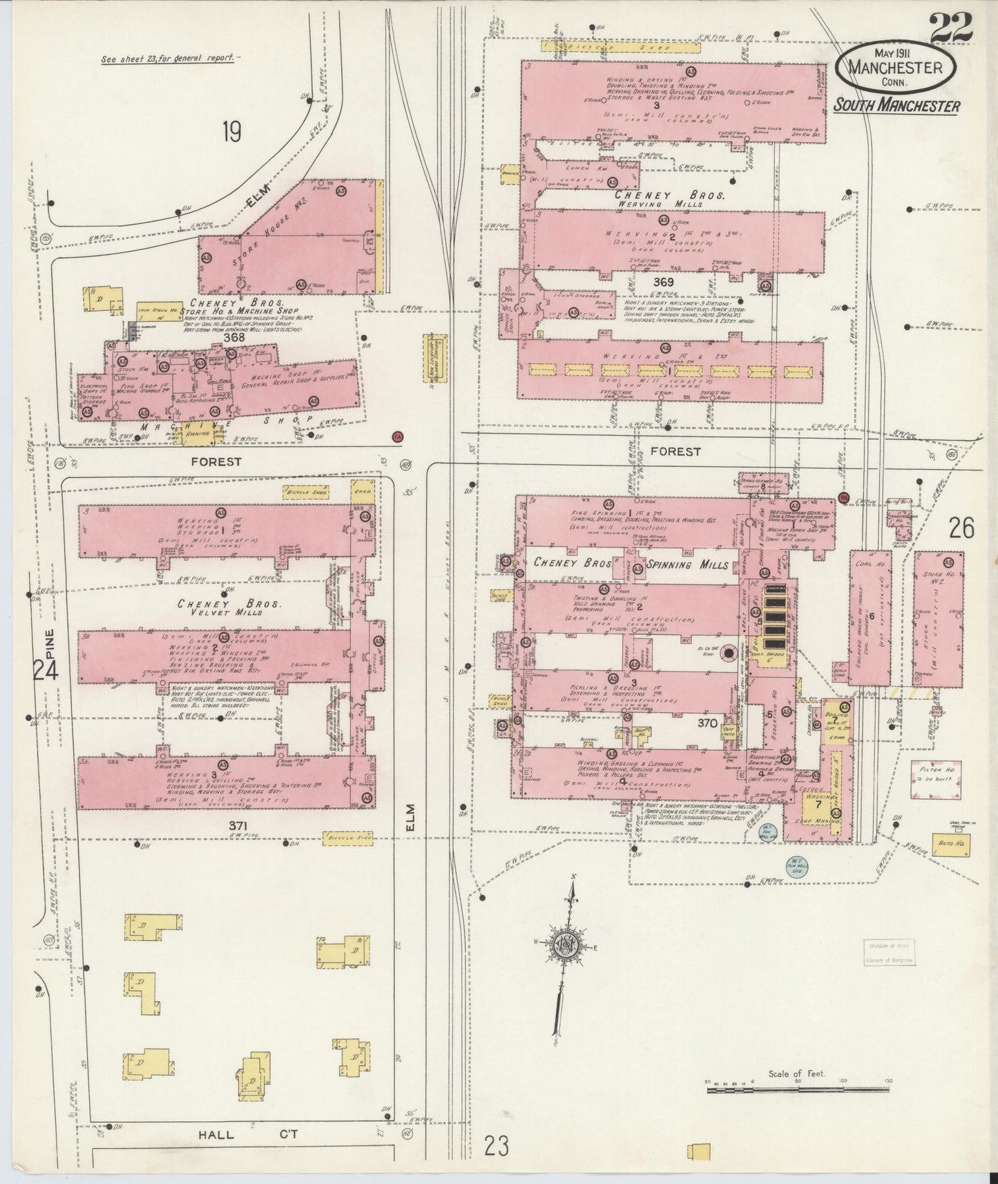 Sanborn Fire Insurance Map from Manchester, Hartford County, Connecticut (1911), Sheet #0022 - Complete Map Set gallery image, historic Sanborn map, vintage wall art, Connecticut Connecticut