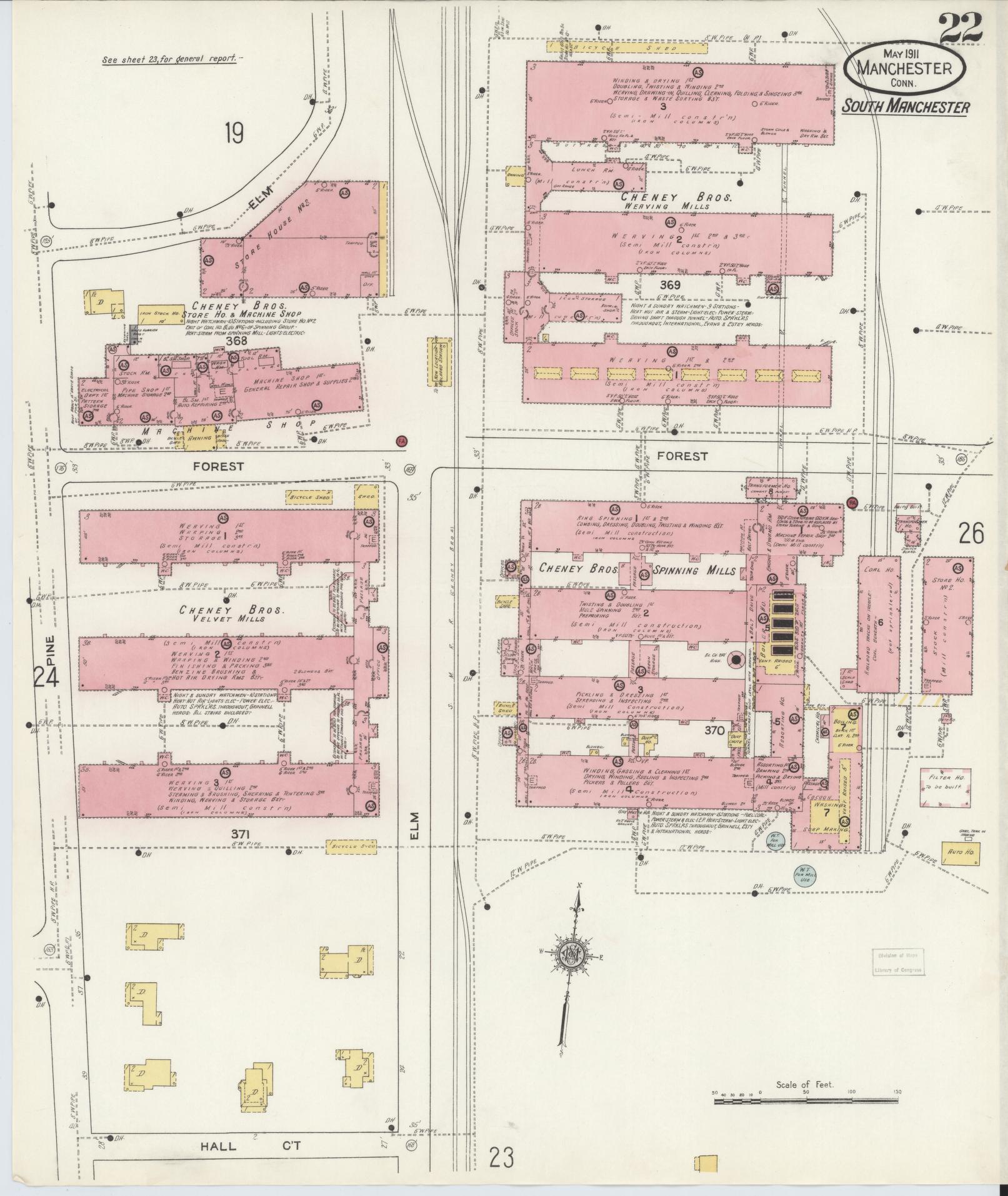 Sanborn Fire Insurance Map from Manchester, Hartford County, Connecticut (1911), Sheet #0022 - Complete Map Set gallery image, historic Sanborn map, vintage wall art, Connecticut Connecticut