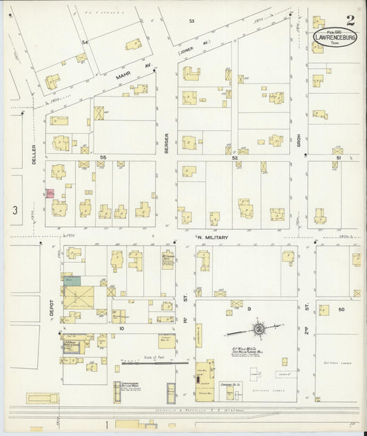 Sanborn Fire Insurance Map from Lawrenceburg, Lawrence County, Tennessee (1910), Sheet #0002 - Historic Sanborn Fire Insurance Map Print, vintage old map wall art, antique decor, genealogy gift, Tennessee Tennessee map
