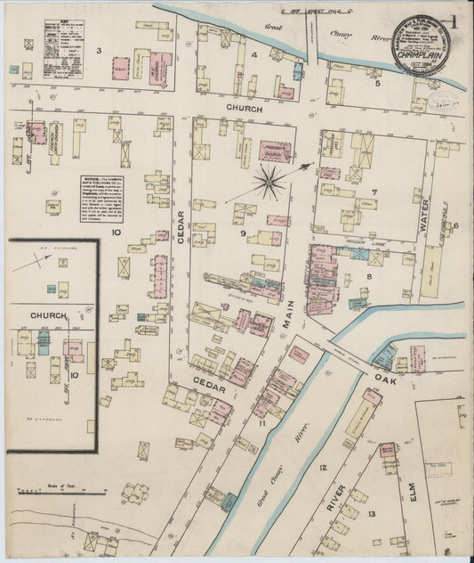 Sanborn Fire Insurance Map from Champlain, Clinton County, New York (1884), Sheet #0001 - Historic Sanborn Fire Insurance Map Print, vintage old map wall art, antique decor, genealogy gift, New York New York map