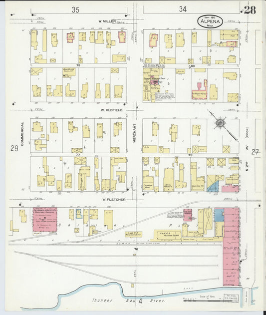 Sanborn Fire Insurance Map from Alpena, Alpena County, Michigan (1910), Sheet #0028 - Historic Sanborn Fire Insurance Map Print, vintage old map wall art, antique decor, genealogy gift, Michigan Michigan map