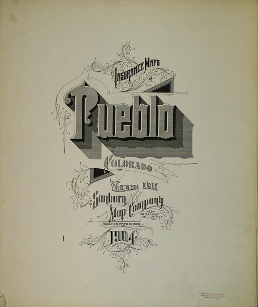 Sanborn Fire Insurance Map from Pueblo, Pueblo County, Colorado (1904), Sheet #0001 - Historic Sanborn Fire Insurance Map Print, vintage old map wall art, antique decor, genealogy gift, Colorado Colorado map