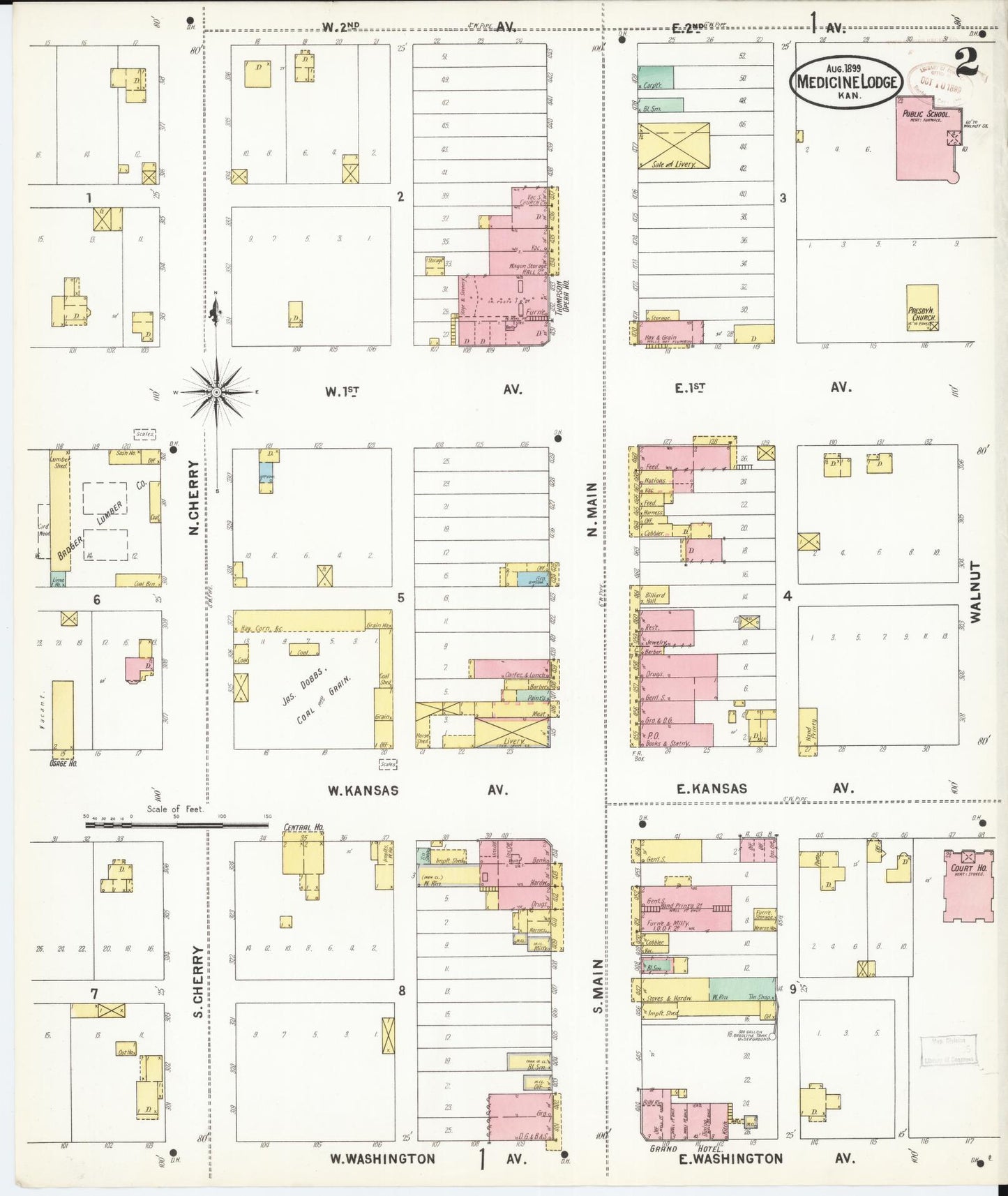 Sanborn Fire Insurance Map from Medicine Lodge, Barber County, Kansas (1899), Sheet #0002 - Historic Sanborn Fire Insurance Map Print, vintage old map wall art, antique decor, genealogy gift, Kansas Kansas map