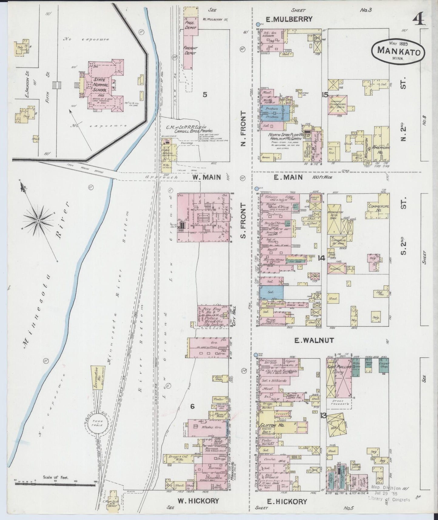 Sanborn Fire Insurance Map from Mankato, Blue Earth County, Minnesota (1889), Sheet #0004 - Historic Sanborn Fire Insurance Map Print, vintage old map wall art, antique decor, genealogy gift, Minnesota Minnesota map