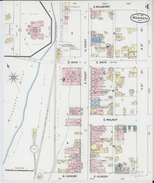 Sanborn Fire Insurance Map from Mankato, Blue Earth County, Minnesota (1889), Sheet #0004 - Historic Sanborn Fire Insurance Map Print, vintage old map wall art, antique decor, genealogy gift, Minnesota Minnesota map